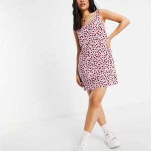 ASOS Pieces Petite Exclusive mini shift dress in pink butterfly print xs